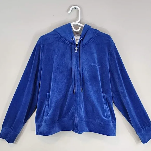 Juicy Couture Y2K Blue Velour Hooded Sweatshirt 1X - Picture 2 of 9
